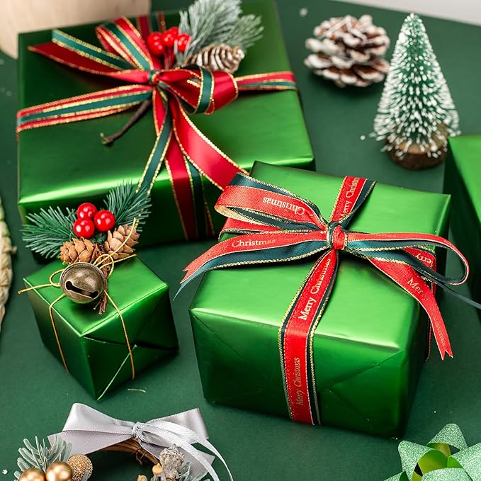 Garbendy Green Wrapping Paper - Solid Color Metallic Sparkle Paper Perfect for Father's Day, Birthday, Wedding, Baby Shower, Party - 17 Inch X 33 Feet