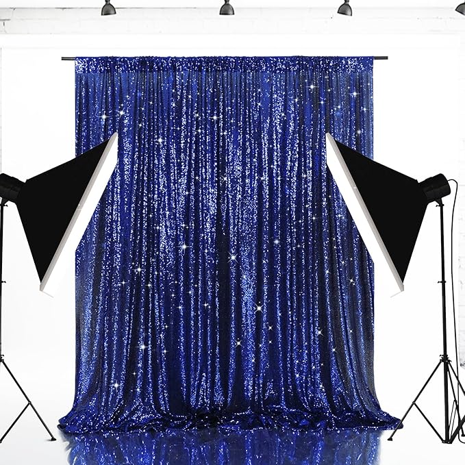 Eternal Beauty Navy Blue Sequin Backdrop, 8x8 Ft Glitter Background Curtains for Shimmer Photography Party Wedding Birthday Independence Day Back Drop Decor