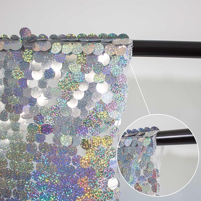 JYFLZQ Iridescent Silver Payette Sequin Backdrop Curtains 4ft x 8ft 2 Panels Shimmer Wall Backdrop Big Sequin Background Thick Glitter Photo Booth Backdrops for Birthday Christmas Wedding Parties