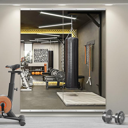 Home Gym Mirror for Wall,Mirror Full Length,60"x25"x2PCS,Glass Frameless Body Large Mirror for Home Gym,Workout,Bedroom,Garage(Silver)