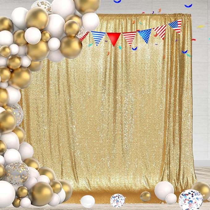 PartyDelight Sequin Backdrop Sparkly Gold 6Ft x 8Ft Photograph Wedding Curtain Special Events