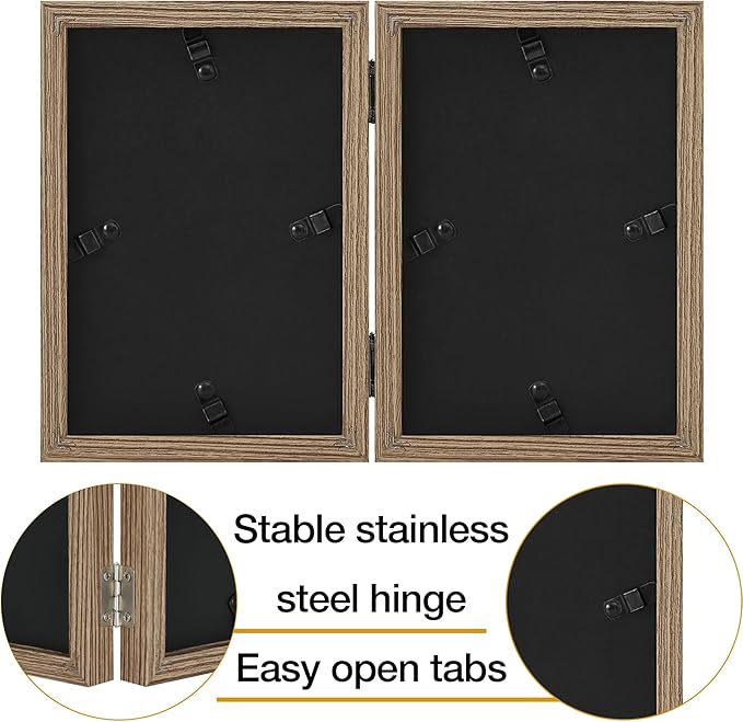 decorUhome Double 5x7 Picture Frame Vertical, Engineered Wood Bifold Photo Frame with Plexiglass for Tabletop Display, 5x7, Oak