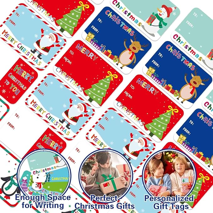 300PCS Christmas Gift Tags Stickers, Self-Adhesive Christmas Name Tags for Gifts Wrappings Christmas Gift Labels Stickers for Presents Boxes Bags Envelopes Holiday Decoration
