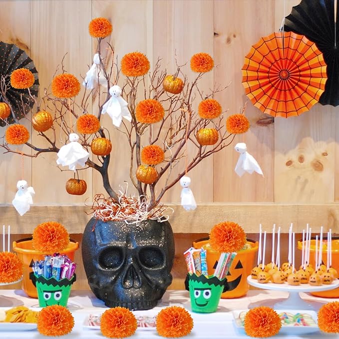 Hananona 50Pcs Artificial Marigold Flower Heads, Silk Marigold Heads Bulk Fake Flowers for Dia De Los Muertos Decor DIY Marigold Garland Day of The Dead Decorations