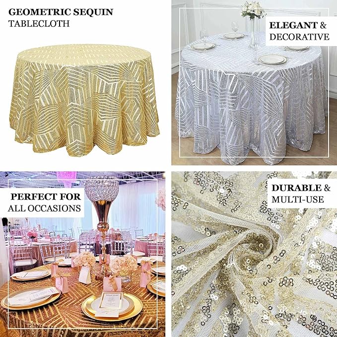 Efavormart 120" Gold Sparkly Sequin Geometric Tulle Round Tablecloth