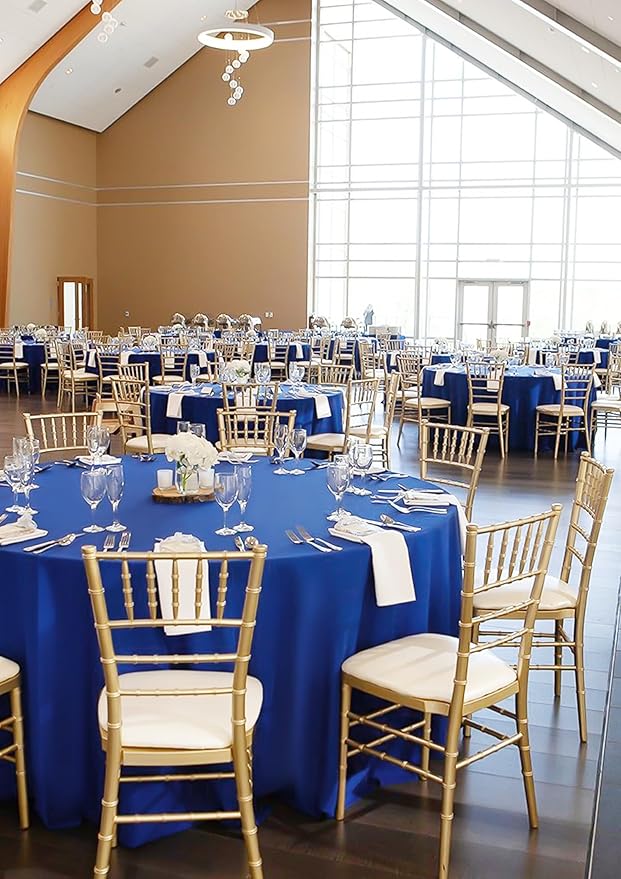 Fani 12 Pack 90 Inch Royal Blue Polyester Round Tablecloth, Stain and Wrinkle Resistant, Washable Table Cover for Wedding Party, Dining Table, Buffet, Parties, Camping
