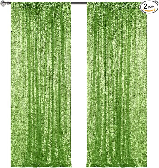 Sugargirl Apple Green Sequin Backdrop Curtain 2 Panels 2FTx8FT Glitter Apple Green Background Drapes Sparkle Photography Backdrop for Party Wedding Birthday Wall Decoration