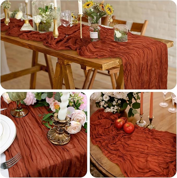 6Pcs Terracotta Cheesecloth Table Runner 120 Inch10FT Terracotta Color Rustic Boho Cheesecloth Table Runnerfor Wedding Party Baby Shower Birthday Home Decor Holiday Decorations