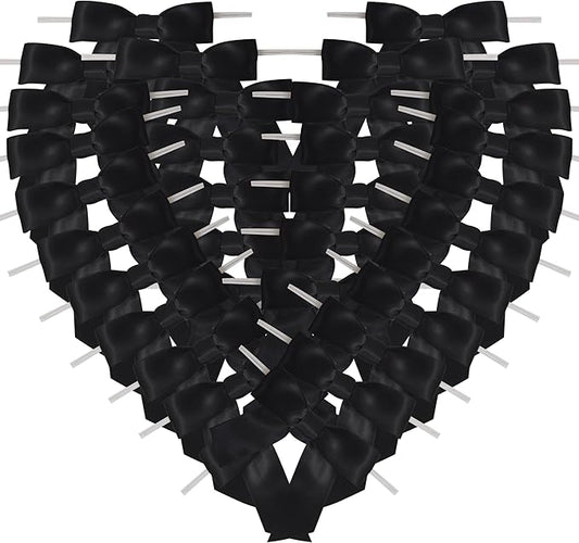 50pcs 3-1/2" Black Satin Ribbon Bows with Twist Ties Giant Bows for Fathers' Day 7th of July Gift Packing&Wrapping (Black)
