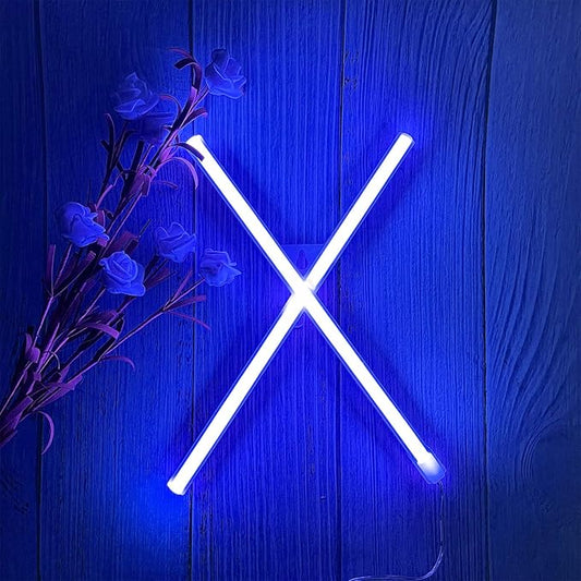 ENUOLI Blue LED Neon Letter Light, USB Batteries Operated Letter Sign for Night Light Lamp Words for Valentines Day, Home, Indoor Wall Decor (X)