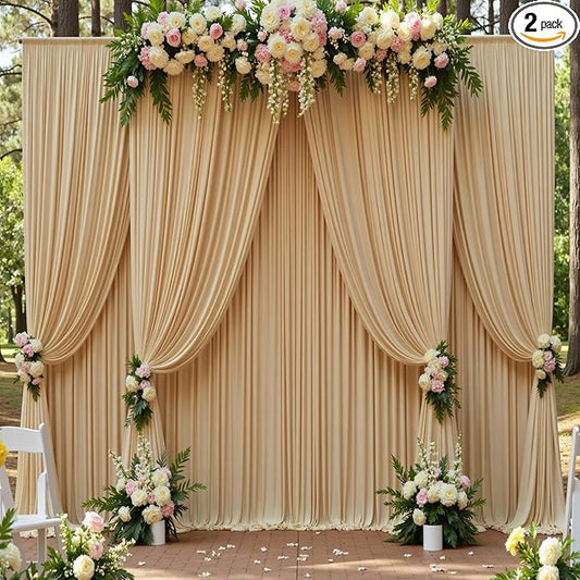 10ft x 15ft Beige Wrinkle Free Backdrop Curtains for Parties,Silky Polyester Fabric Wedding Ceiling Drapes, 2 Panels 15ft Photo Back Drop Drapes for Baby Shower Photography Stage Background Cloth