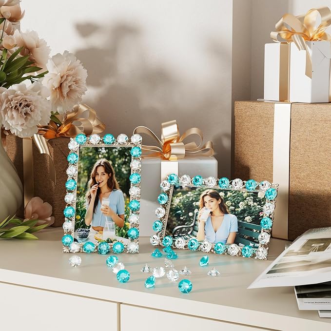 Acrylic Diamond Fake Gems Vase Filler, Babenest 240pcs 3/4 Inch Faux Diamonds Crystals Jewels for Table Scatters Wedding Party Event Arts & Crafts Birthday Decoration (240, Baby Blue/Clear)