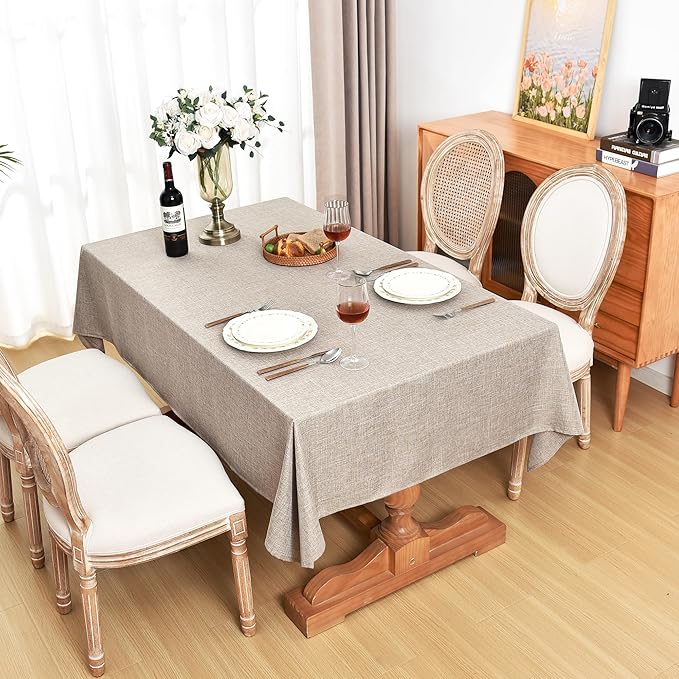 Fitable Linen Textured Tablecloths 2 Pack, Faux Burlap Rectangle Table Clothes for 6 Foot Tables, Rustic Table Covers for Buffet, Banquet, Kitchen Dining, Party, Farmhouse (Nature, 54 x 108 Inch)