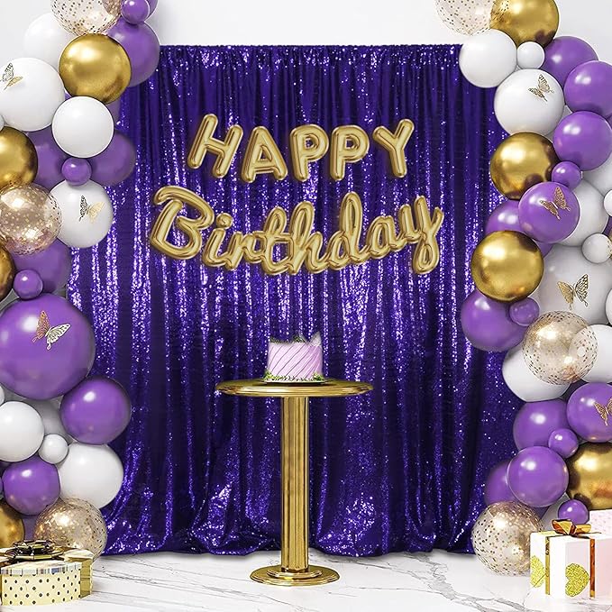 SquarePie Sequin Backdrop Less Transparent Background Sparkly Curtain for Wedding Halloween Party 10FT x 10FT Purple