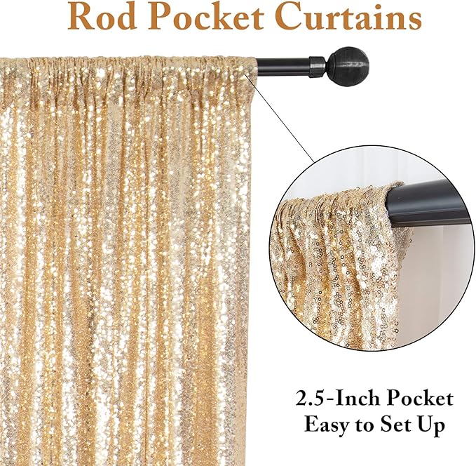 ShinyBeauty Sequin Gold Backdrop Curtains 2PCS Light Gold Glitter Background Sparkle Photography Backdrop Outdoor Backdrop (4FTx8FT,Light Gold)