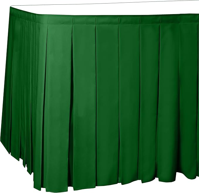 Ultimate Textile Pleat Polyester Fabric Table Skirt - Machine Washable Flame Resistant with Clips for Events, Weddings & Trade Shows, Cut & Sewn in Paterson, NJ - Emerald, 17' Box Pleat