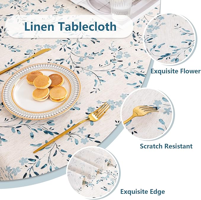 Mysky Home Rectangle Table Cloth 60x120 Inch - Spring Summer Floral Tablecloth, Waterproof Linen Fabric Oblong Table Cloth for Kitchen Dining Tablecloth for 6 Feet Table Blue, Small Blue Flower Design