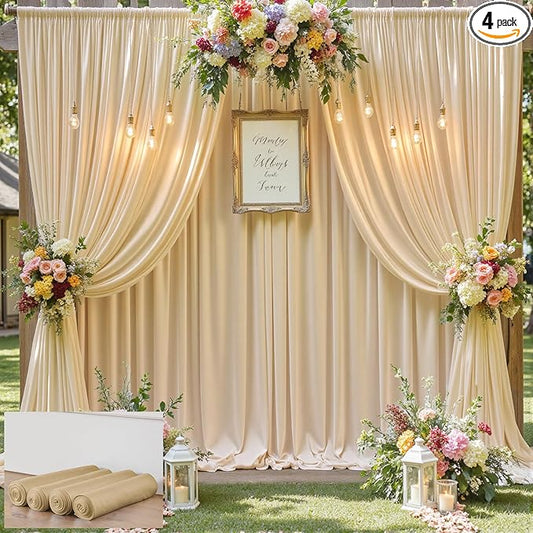 20×12 ft Wrinkle Free Beige Backdrop Curtain for Weddings Parties, 4 Panels 12ft Silky Polyester Wedding Drapes Backdrop Photo Back Drop Cloth for Birthday Baby Shower Photography Backgrounds