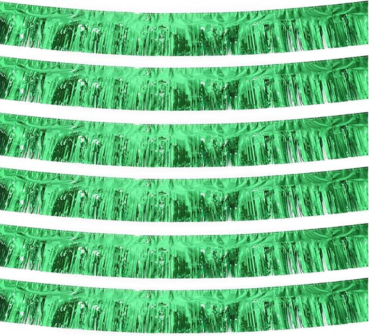 Green Foil Fringe Garland 10FT 6packs, Metallic Foil Tinsel Fringe Banners for Parade Float Decorations Wedding, Birthday Party Graduation (six Green)