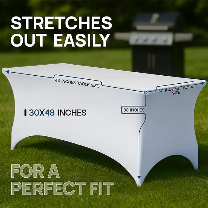 Stretch Spandex Table Covers 4FT, Pack of 2 Fitted Tablecloths for Rectangle Tables, Stretchy Wrinkle Resistant Folding Table Cover, White