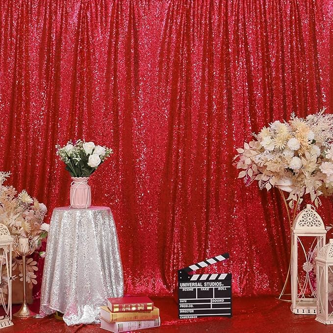 Juya Delight Red Sequin Backdrop Curtain,4PCS 2FTx8ft Glitter Backdrop Curtain for Party,Birthday,Christmas Wedding Decoration