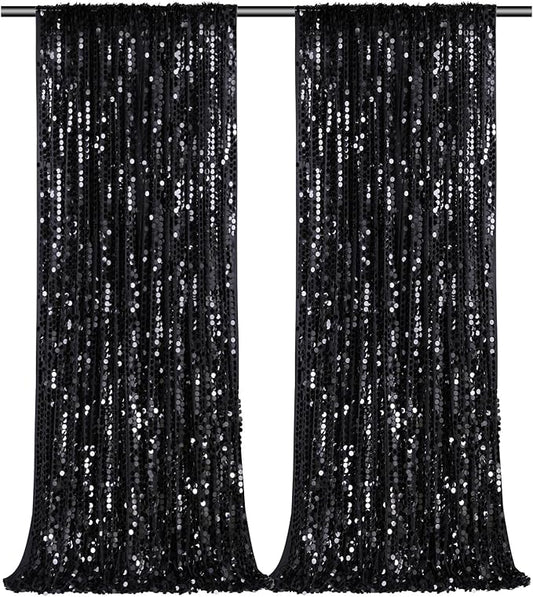 Black Big Payette Sequin Backdrop - 2 Pieces 4ftx8ft Birthday Party Reception Photo Booth Backdrop Curtains Drapes Fabric
