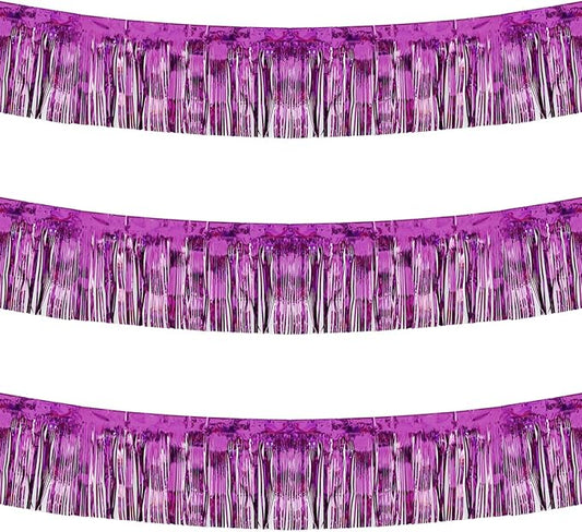 Thick 10 Feet by 15 Inch Purple Foil Fringe Garland - Pack of 3 | Shiny Metallic Tinsel Banner for Parade Floats, Bridal Shower, Wedding, Birthday, Christmas | Wall Hanging Drapes (3)