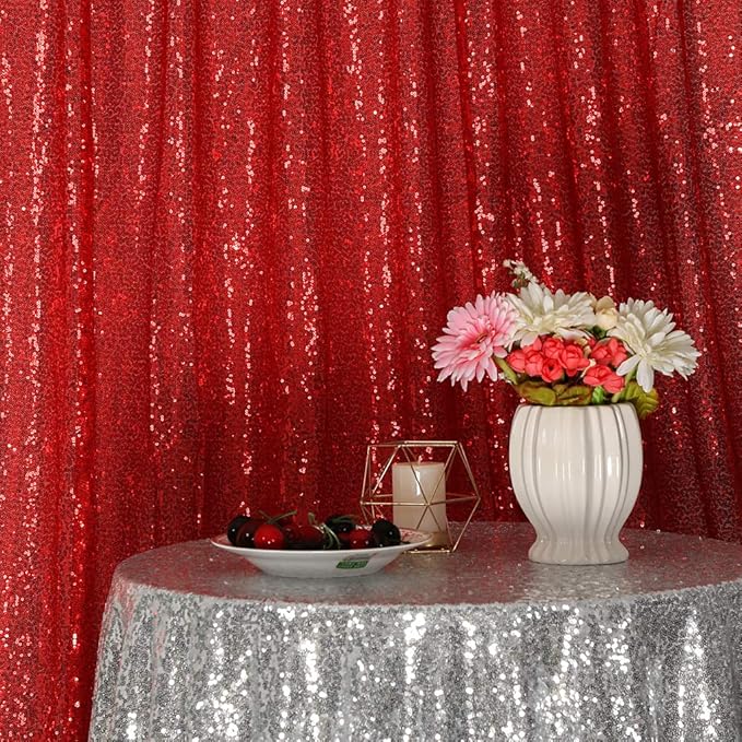 Juya Delight 6ft x 8ft Red Sequin Photography Backdrop Curtain for Wedding Party Decoration Festival Ceremony
