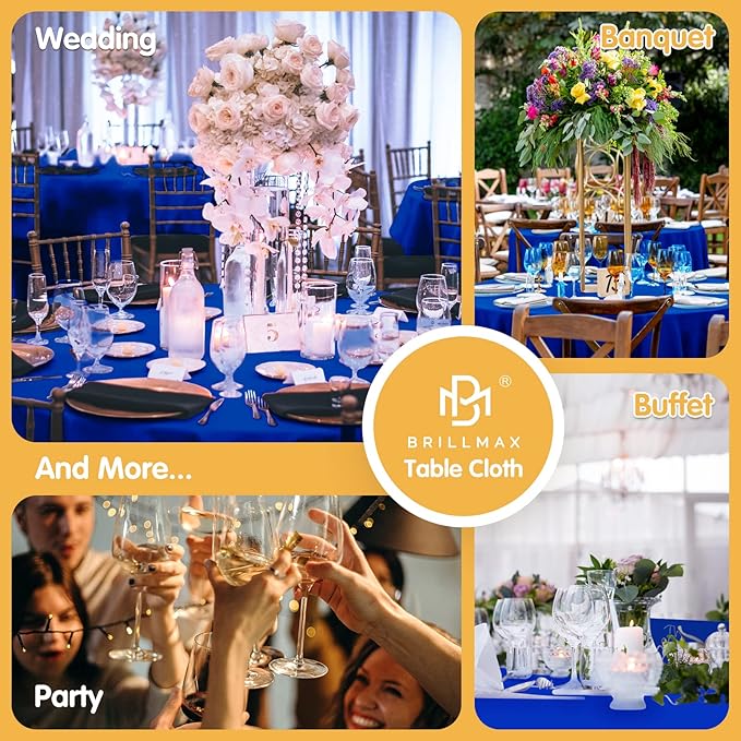 BRILLMAX 6 Pack Royal Blue Round Tablecloths 90 Inch - Circle Bulk Linen Polyester Fabric Washable Table Cloth Cover for Wedding Reception Banquet Birthday Party Buffet Restaurant