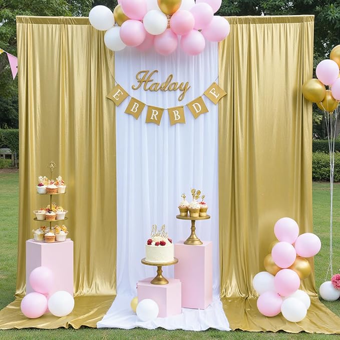 20ft x 10 ft Glitter Gold Backdrop Curtain for Parties, Wrinkle Free Non-See Through Not Fall-Off Sequin Gold Shimmer Photo Backdrop Drapes for Graduation Photography Background Cloth-4 Panels 5x10ft