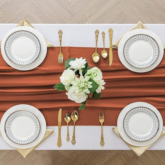 10 Pack 10 Ft Chiffon Table Runner Rust Gauze Long Table Runners 27x120 Inches Sheer Tulle Table Runner for Rustic Wedding Reception Bridal Shower Decorations Birthday Party
