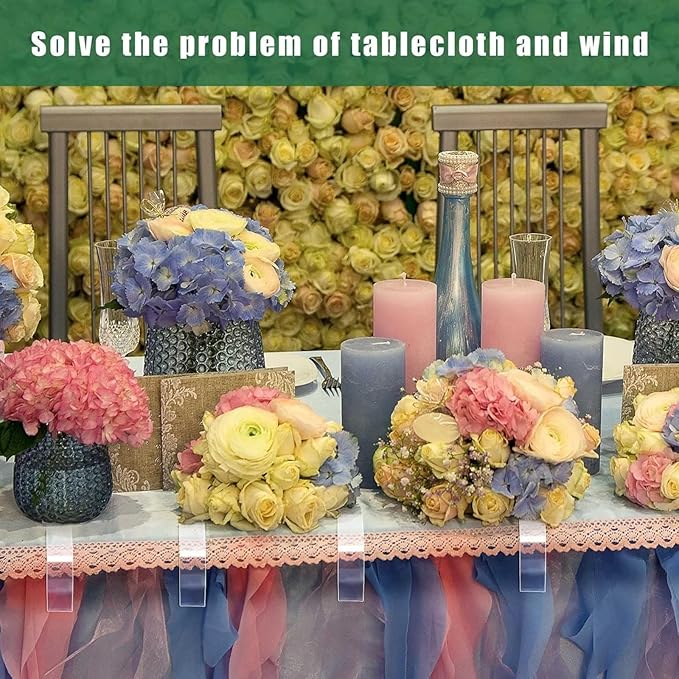 Eccliy 300pcs Transparent Clear Tablecloth Clips Plastic Table Cloth Clips Windproof Table Cover Holder Clamps Tablecloth Cloth Holder for Christmas Wedding Party Indoor Outdoor Camping Picnic (Curve)