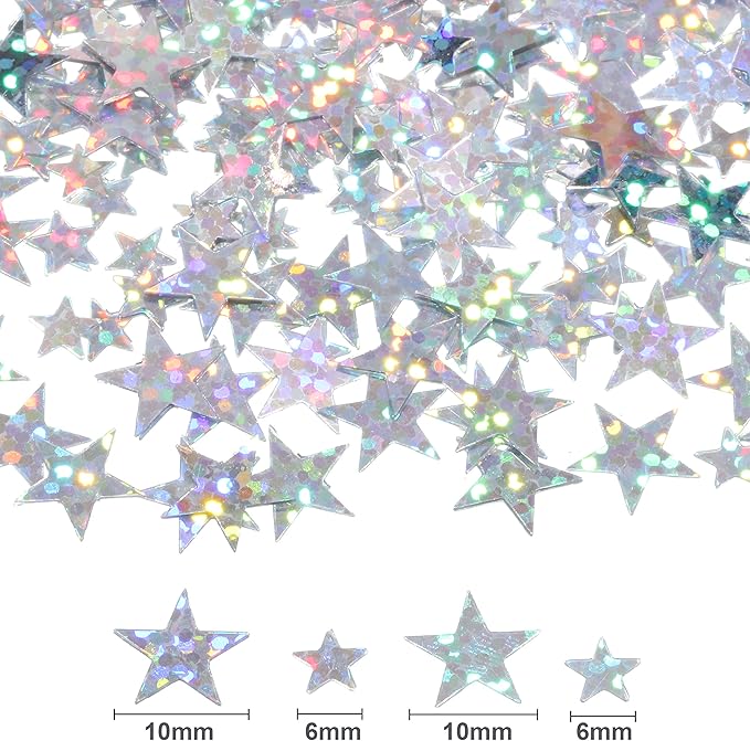Hestya 60g Star Confetti Glitter Table Confetti Metallic Foil Stars for Party Wedding Festival Decorations(Glitter Silver,10mm and 6mm)