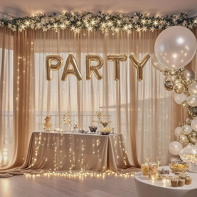 10×8ft Tulle Backdrop Curtains with Lights String - 300LED Fairy Lights Sheer Curtain Backdrop for Weddings Baby Shower and Birthday Party Decorations(4 Panels 5×8ft)
