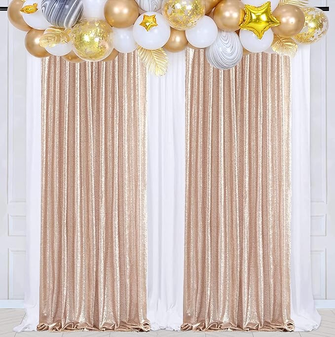 Champagne Sequin Backdrop Curtains, 2 Panels Champagne Blush Sequin Backdrop, 2FTx8FT Sequin Curtains for Party Wedding Sequence Backdrop