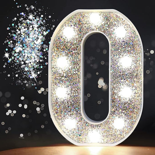 Pooqla Marquee Light up Numbers, Lighted Numbers for Silver Birthday Decorations, Night Light Battery Powered for Silver Party Decorations, Gift for Boys Girls Christmas Wedding Home Room Decoration