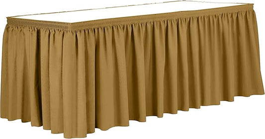 Ultimate Textile Pleat Polyester Fabric Table Skirt - Machine Washable Flame Resistant with Clips for Events, Weddings & Trade Shows, Cut & Sewn in Paterson, NJ - Gold, 14' Shirred Pleat
