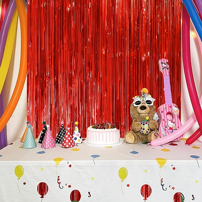 3 Pack 3.3x8.2 Feet Red Foil Fringe Backdrop Curtains, Tinsel Streamers Birthday Party Decorations, Fringe Backdrop for Graduation, Baby Shower, Gender Reveal, Disco Party