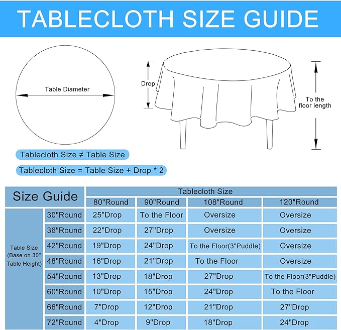 Hiasan Round Linen Table Cover 90 Inch - Wrinkle and Stain Resistant Washable Polyester Fabric Table Cloth for Dining Room Kitchen Party, White