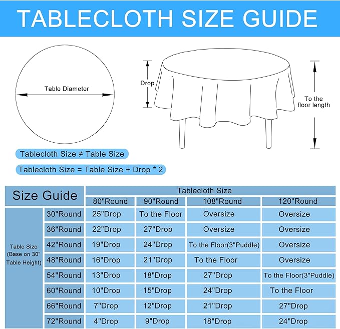 Hiasan Round Tablecloth 90 Inch Linen - Wrinkle and Stain Resistant Washable Polyester Fabric Table Cloth for Dining Room Kitchen Party, Aqua