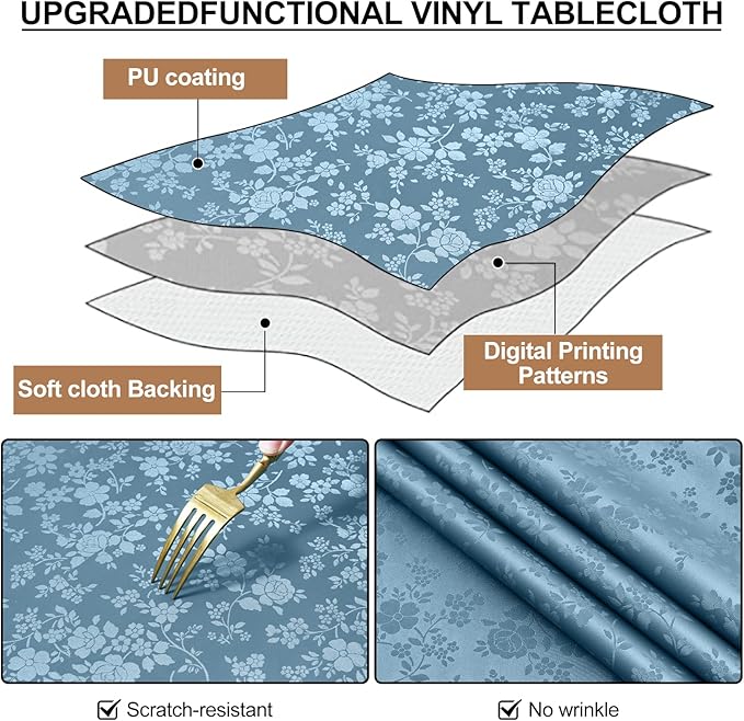 Smiry Rectangle Table Cloth, Waterproof Heavy Duty Vinyl Tablecloths, Wipeable Washable Table Cover for Kitchen and Dining Room (Stone Blue, 60" X 120")