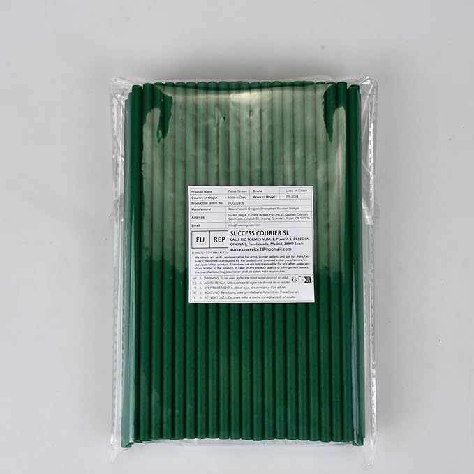 Disposable Paper Straws Solid Green - 7.75'' x 0.24'', 100 Counts - for Drinking, Beverage, Juice, Soda, Bar Supplies