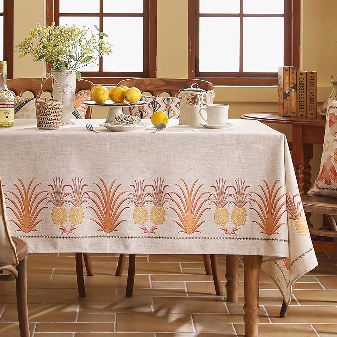 patdrea Designer Linen Long Tablecloth for Rectangle Table,Pineapple Pattern Tablecloths,Table Cover Cloth Colorful Decor for Kitchen Dining Christmas,Thanksgiving,63"x102"-Pineapple B