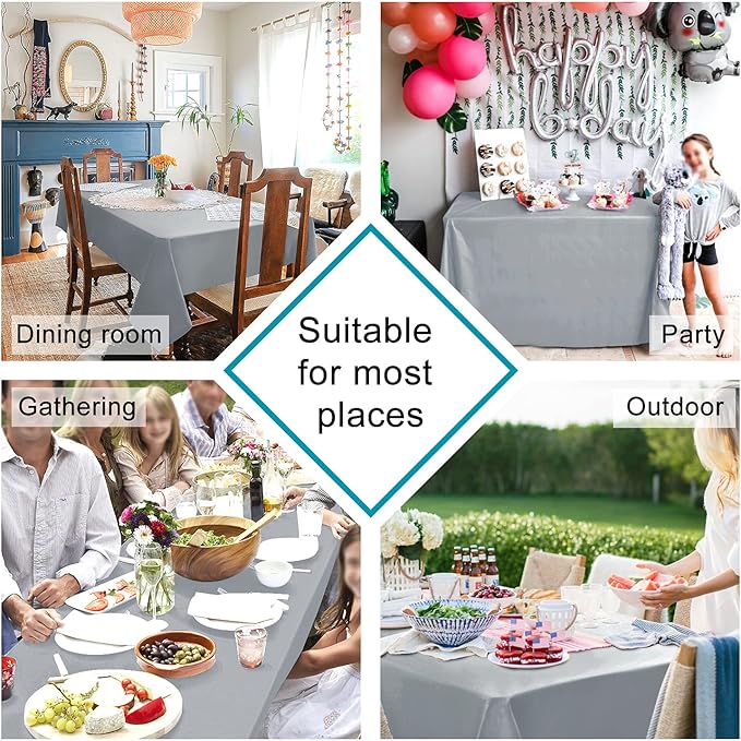 Hiasan Silver Grey Rectangle Tablecloth - Waterproof and Spillproof Washable Fabric Table Cloth for Dining Room Kitchen Party and Outdoor, 70 x 90 Inch