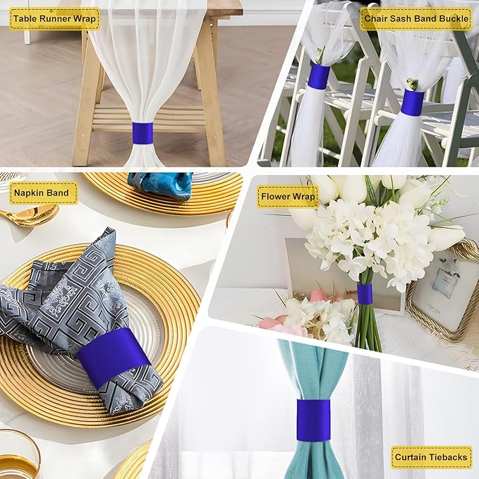 Polymer Material Reusable Napkin Band, Glue-Free Tear-Proof Water Resistant Oil-Proof Napkin Bands Set of 200(Front Blue Color and Back White), 6 Adjustable Sizes Napkin Rings