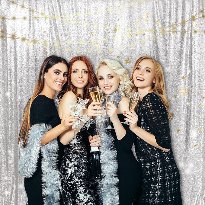 PartyDelight Silver Sequin Backdrop 10Ftx10Ft Photography Wedding Backdrop