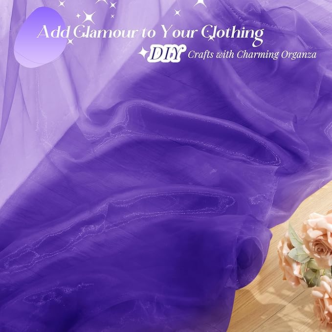 P Pothuiny Sheer Organza Fabric by The Yard, 10 Yards x 60 Inch Wide Bridal Purple Organza Tulle Fabric Roll Shiny Gauze Fashion Dress Sewing Craft for Wedding Party Decorations Backdrop