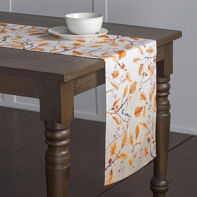 Maison d' Hermine Table Runner 100% Cotton Single Layer Table Runners 72 inches Long for Thanksgiving Christmas Decorations Home Kitchen Dining Party Wedding (Oak Leaves, 14.5" x 72")