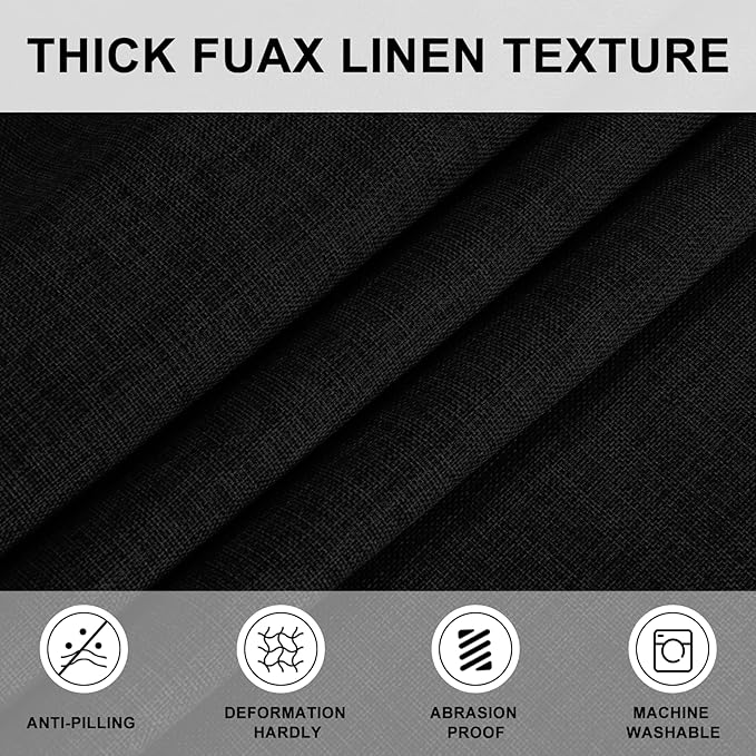Hiasan Round Linen Tablecloth 80 Inch - Wrinkle and Stain Resistant Washable Polyester Fabric Table Cloth for Dining Room Kitchen Party, Black