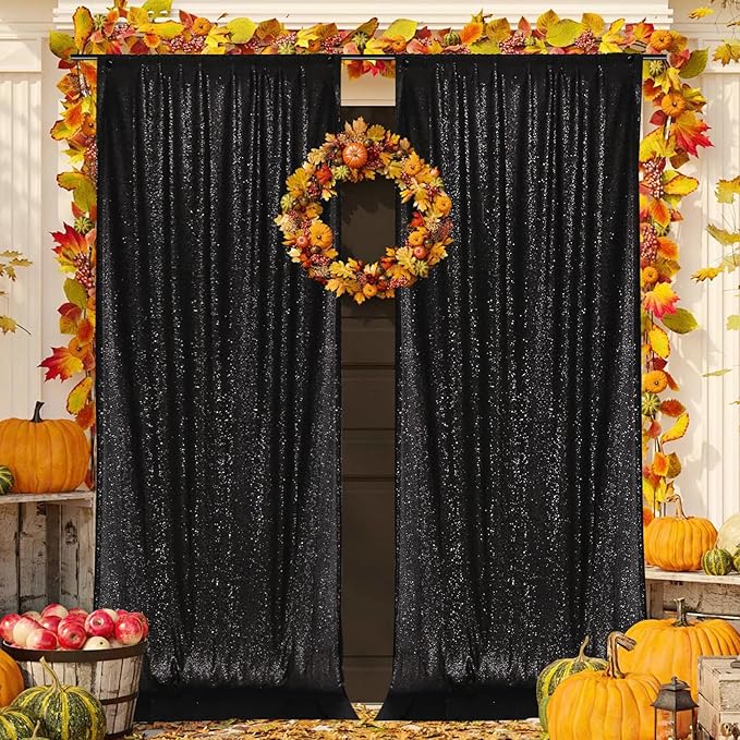 PartyDelight Sequin Backdrop Curtains 2 Panels Black 5Ft x 10Ft Photograph Back Drop Wedding Curtain Special Events